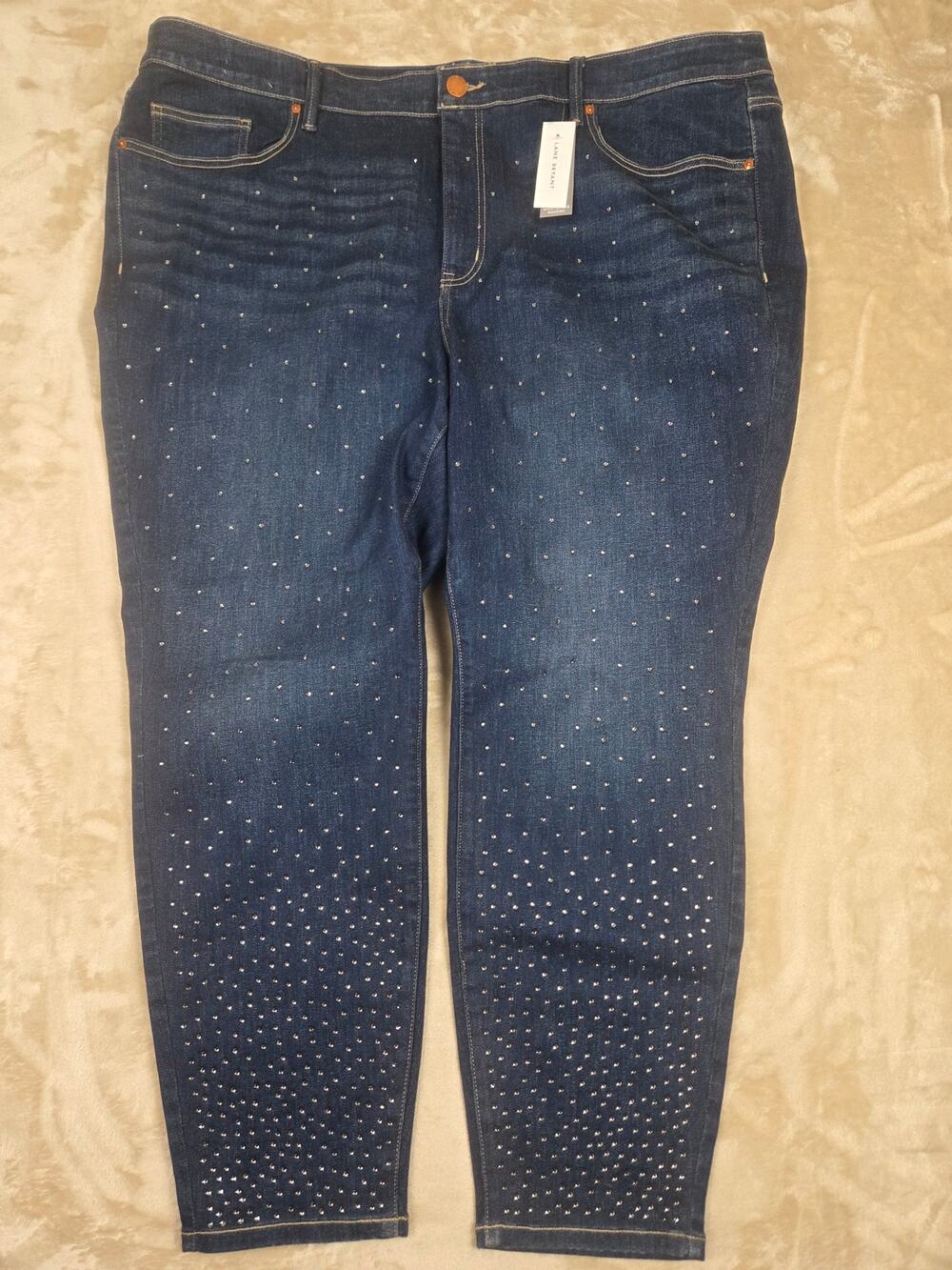 Lane Bryant Rhinestone Studded Skinny Jeans NWT Plus Size 26 Mid Rise Dark Wash